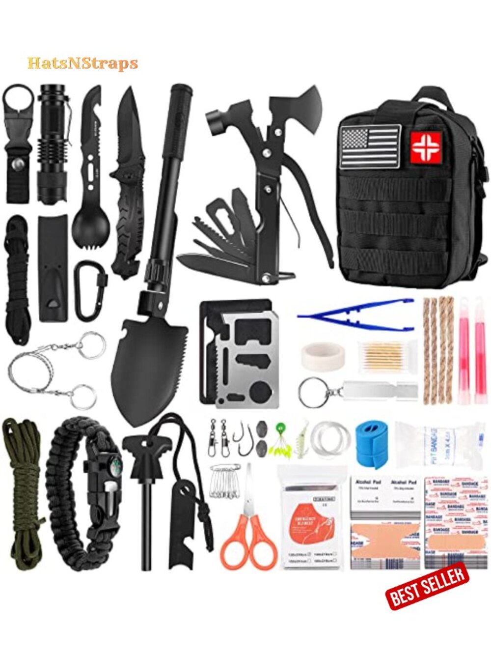 142pc Emergency Survival Kit & First Aid Gear with MOLLE Pouch for Camping